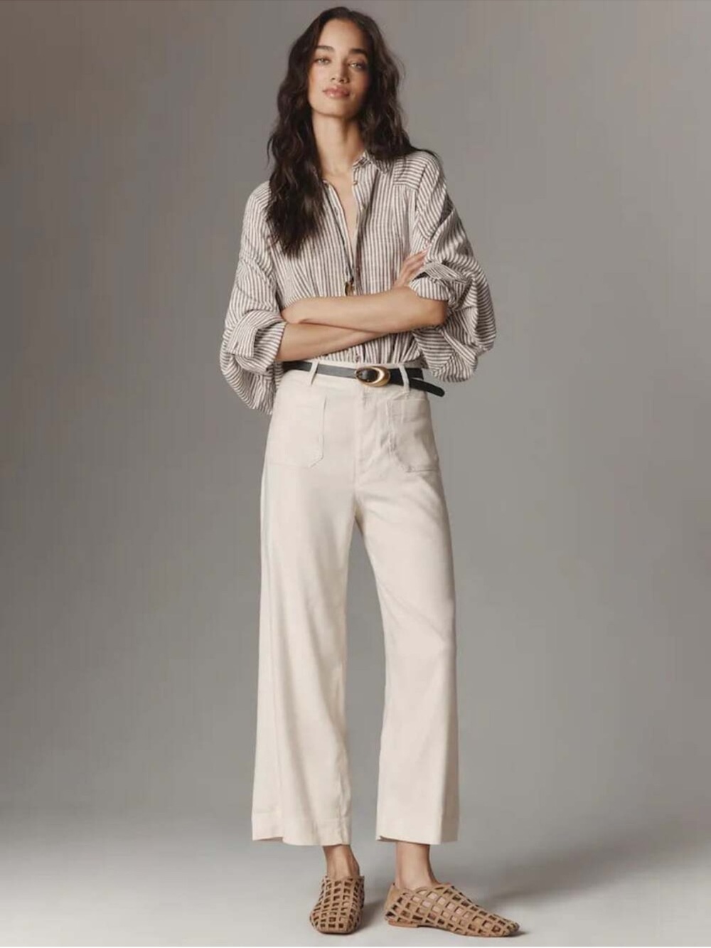Maeve The Colette Linen Blend Pants Cream Ivory Women Size 34 Tall
